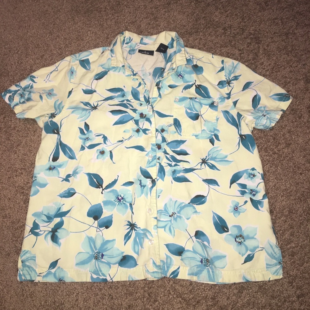 Button down, floral blouse